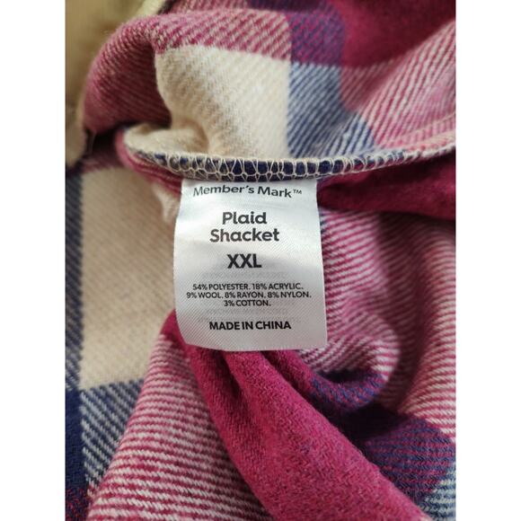 Member's Mark Woman's Pink/Blue Plaid Button Front Shacket Size XXL Pockets 4 - Picture 7 of 8